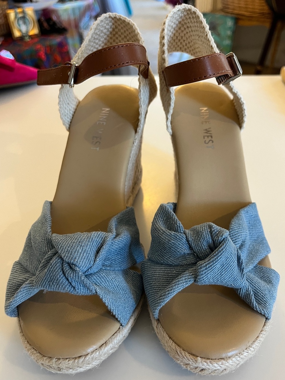Nine West Light Blue Knotted Espadrille Wedge Sandals New in Box  Size 6M